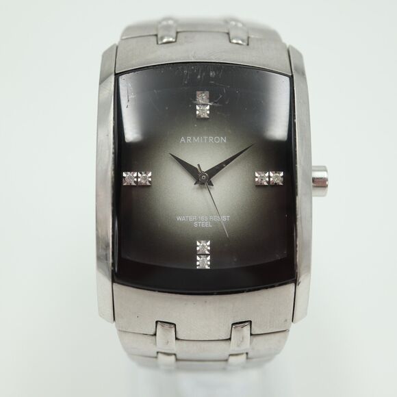 Armitron Steel Tank Watch Men 33mm Ombre Black Dial Silver Tone w New Battery - Picture 5 of 15